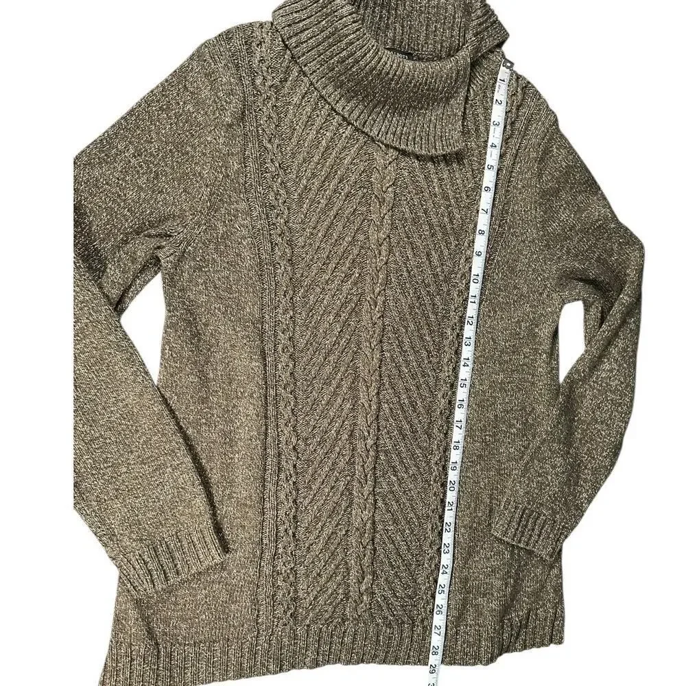 Talbots Cotton Cable Knit Mock Neck Tunic Sweater Large Green Speckled Old Money